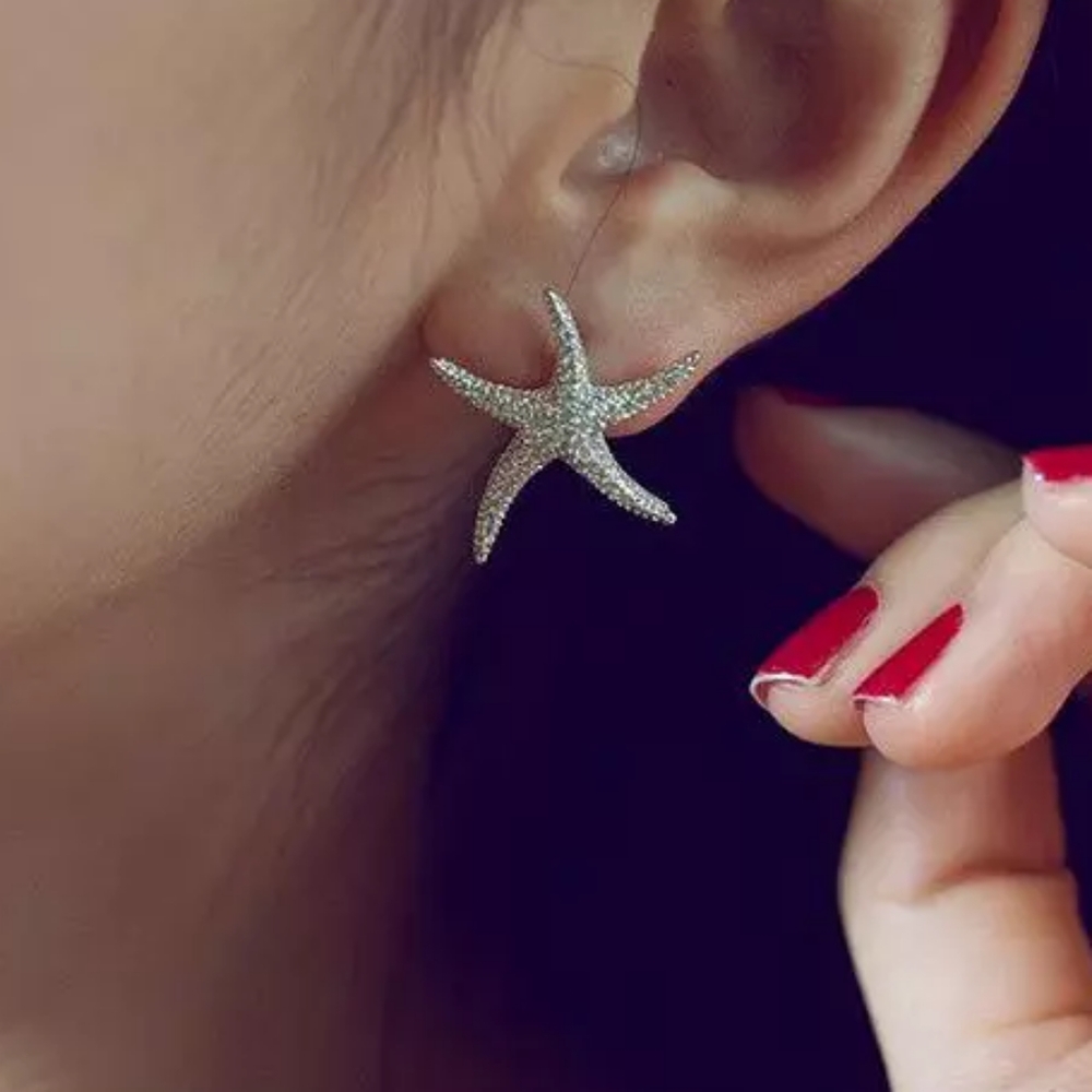 New 925 Silver Beautiful Starfish Women diamonds Earrings - Picture 1 of 2